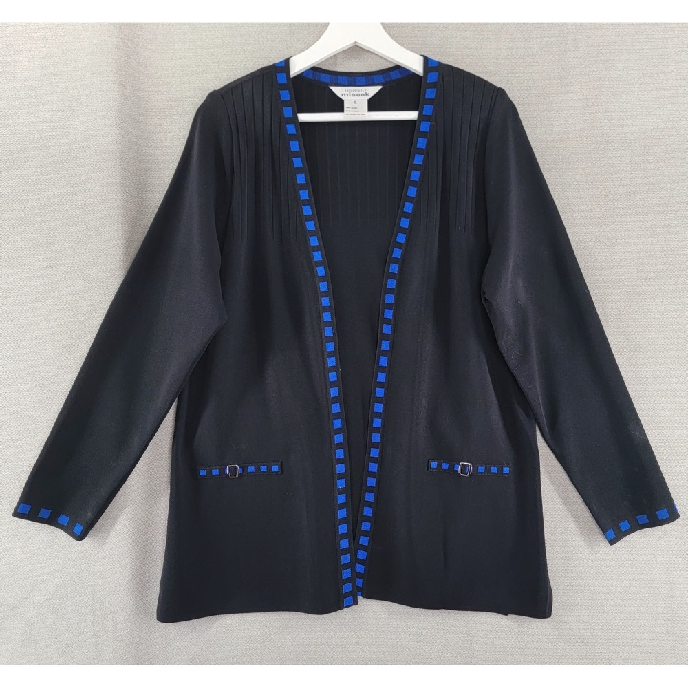 Exclusively Misook Womens Cardigan Sweater Open Jacket Size Large Black Office